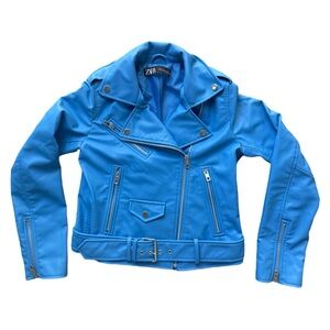 Zara Women's Blue Biker Jacket size s